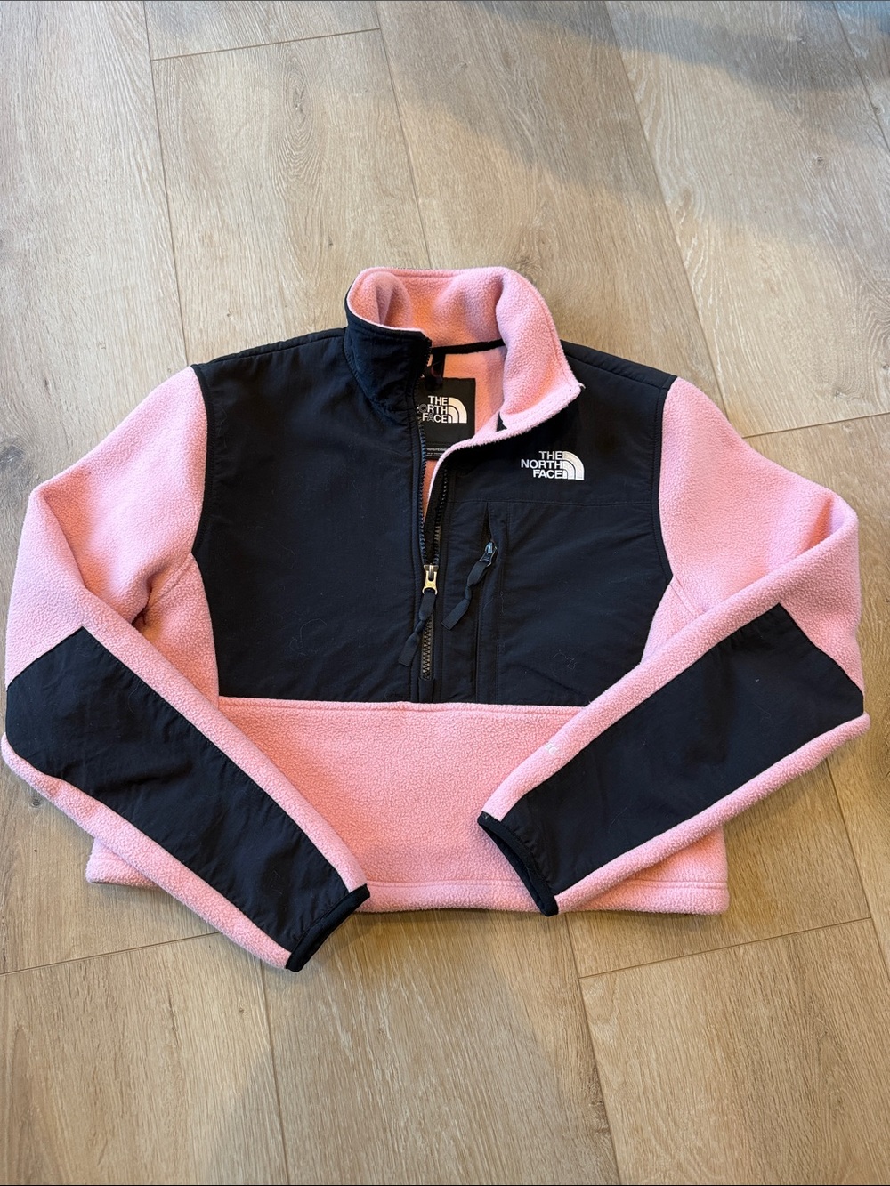 The North Face Pink and Black Half-Zip cropped Fleece Pullover
